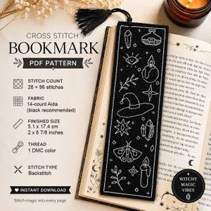 Witch Bookmark Blackwork Pattern