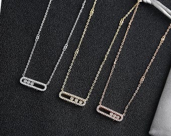 18K gold plated CZ Pave Move necklace three diamonds pendant 20mm