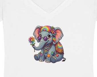 Hippie Elephant Tee,Tencel Slim Fit V-Neck T-Shirt