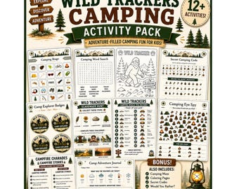 Kids Camping Activity Pack | Bingo, Scavenger Hunt, Charades (Digital Download)