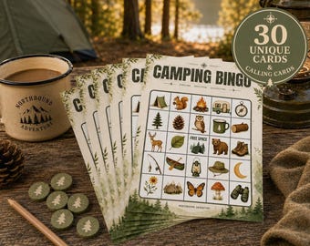 Camping Bingo Printable Game: Kids Outdoor Activity, RV Travel, Family Fun (Digital Download)