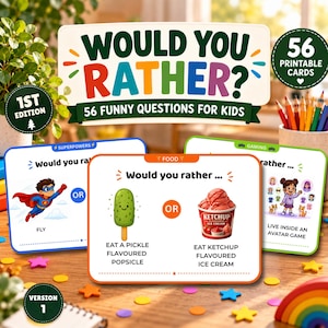 Would You Rather Cards for Kids | 56 Questions | Classroom Icebreakers, Question of the Day, Road Trip Games, Lunch Box Notes