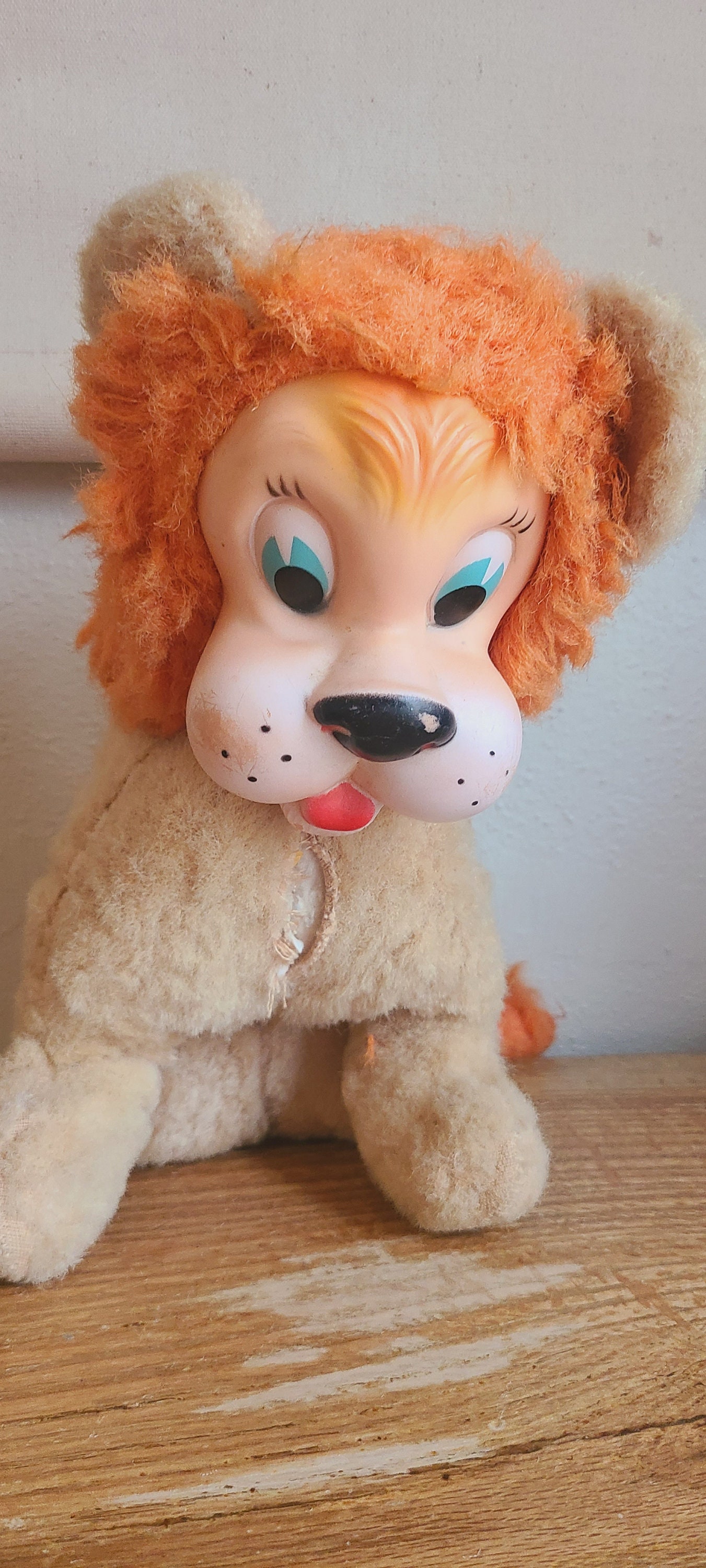 VINTAGE RUBBER FACE PLUSH LION ORANGE MANE TEDDY BEAR