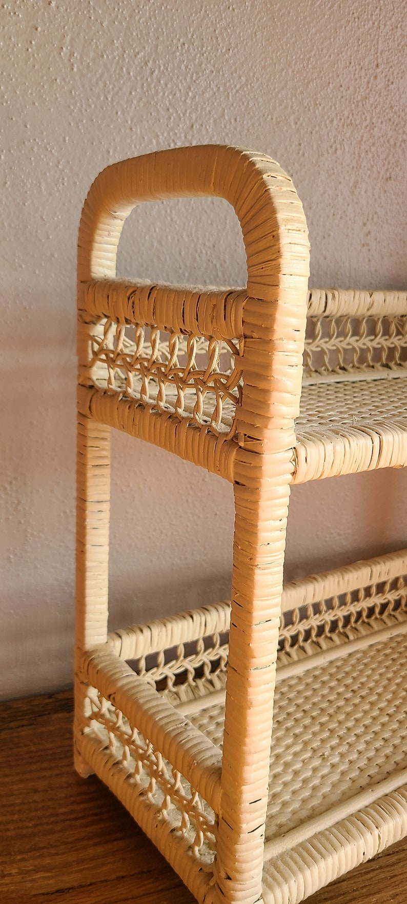 Wicker Standing Shelf, Wicker Storage Shelf, White Wicker Wall Shelf