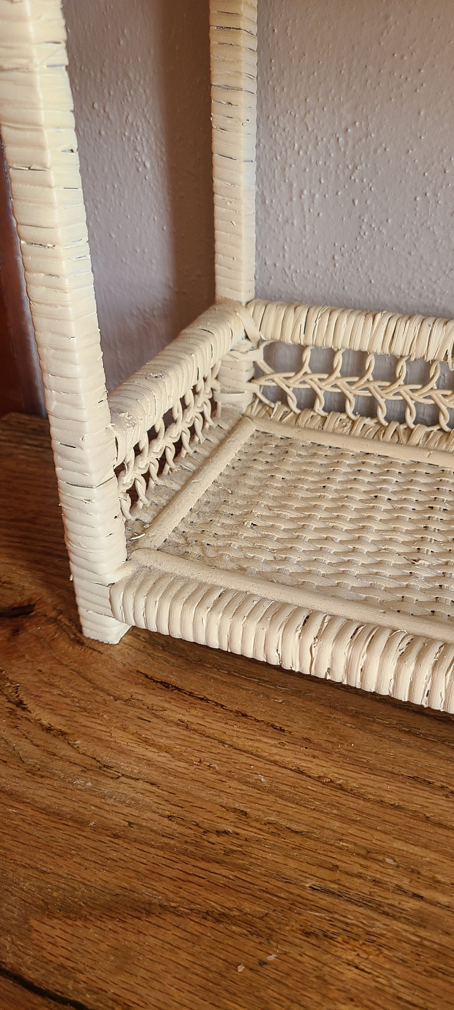 Wicker Standing Shelf, Wicker Storage Shelf, White Wicker Wall Shelf