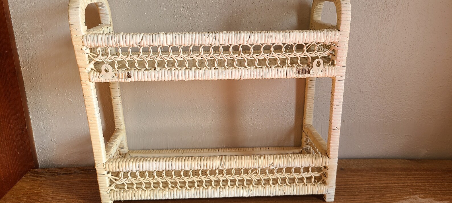 Wicker Standing Shelf, Wicker Storage Shelf, White Wicker Wall Shelf