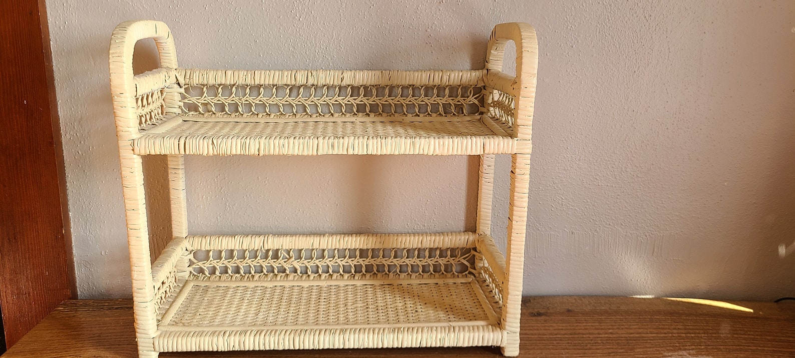 Wicker Standing Shelf, Wicker Storage Shelf, White Wicker Wall Shelf