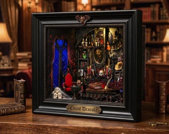 Kit fai da te per angolo lettura / Libreria in miniatura in legno a tema vampiro / Inserto puzzle 3D con LED e decorazione gotica