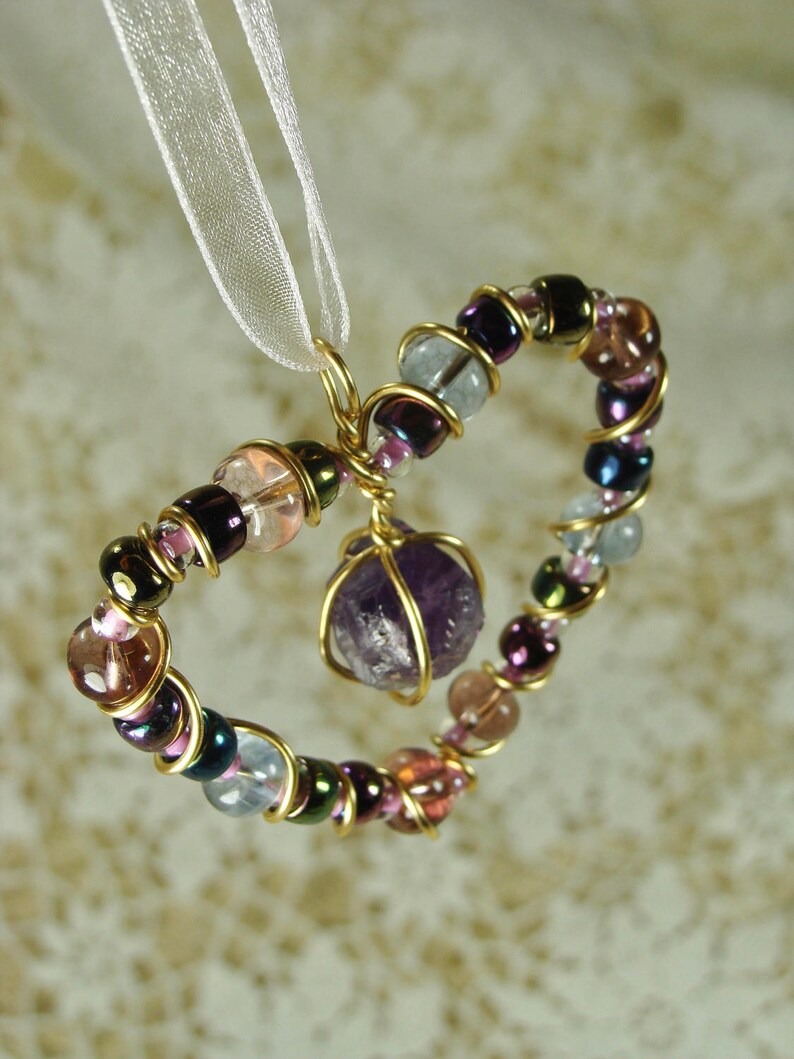 Amethyst Crystal Heart Necklace Amethyst Heart Necklace Etsy