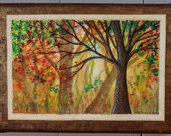Vermont Autumn Woods - Original Watercolor Painting 5x7 Fall Tree Landscape Art on Canvas
