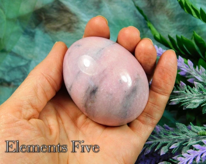 Rhodonite Crystal Egg, Pink Crystal Rhodonite Egg, Pink Stone Egg Carving, Pretty Pink Rhodonite Crystal Palm Sized Egg Shaped Stone Gift