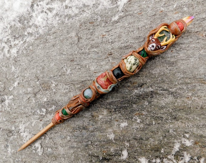 Stag Wand, Crystal Wand, Magic Wand,  Stag Wand with Male Deer Totem, Magical Stag Crystal Wand, Witch Wand Crystal Healing Forest Wand Gift
