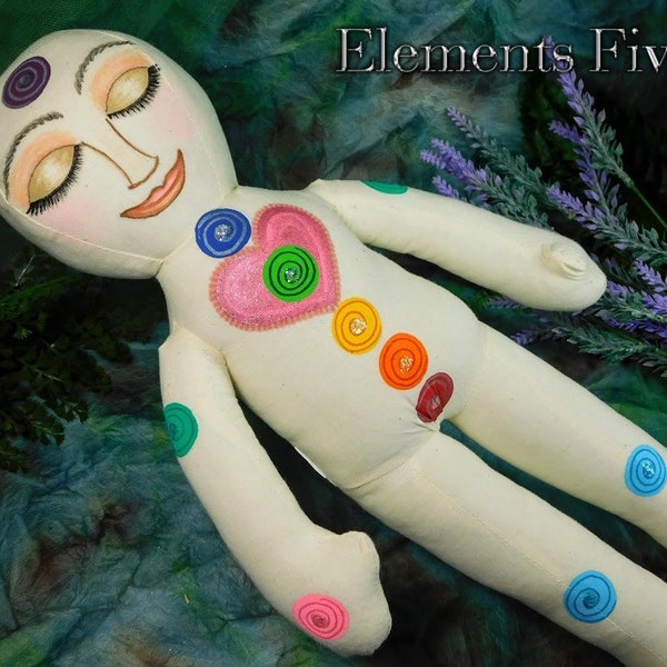 Reiki Remote Healing Doll, Hand Painted Reiki Chakra Healing Doll for Distance Sessions, Soft Cotton Muslin Doll for Distance Energy Healing