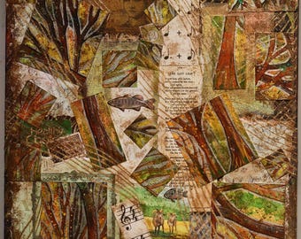 She Knew Every Tree - Original Mixed Media Collage 12x12 Autobiographical Nature Art Canvas