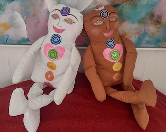 Reiki Remote Healing Doll, Hand Painted Reiki Chakra Healing Doll for Distance Sessions, Soft Cotton Muslin Doll for Distance Energy Healing