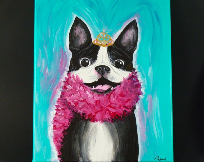 Boston Terrier Painting, Boston Terrier Art, Boston Terrier Gift, Painting of Boston Terrier, Cute Boston Terrier Picture, Cute Fun Dog Art