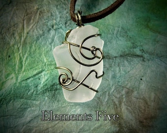 Wire Wrapped White Sea Glass Necklace Energy Charged & Blessed by Reiki Master for Healing, Prosperity, White Beach Glass Pendant Necklace