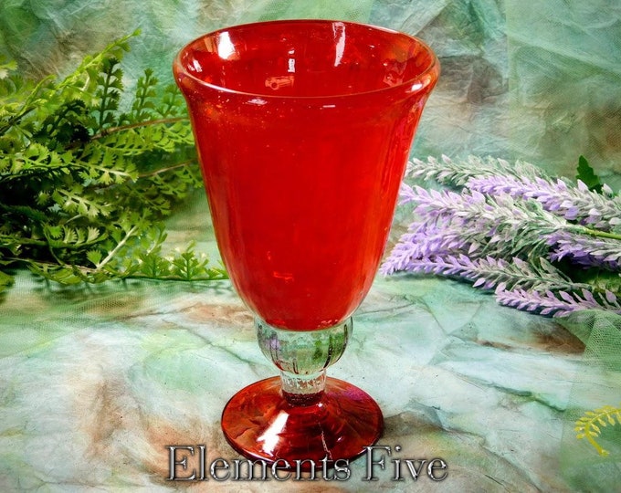 Red Glass Chalice, Cherry Red and Clear Glass Chalice, Bright Red Thick Glass Goblet, Large Red Glass Wine Cup, Glass Ritual Altar Cup Gift
