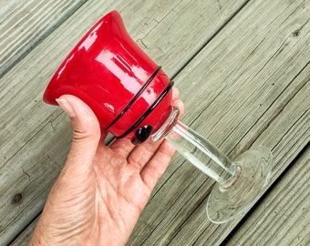 Red Glass Chalice, Red Black & Clear Blown Glass Chalice, Blood Red Thick Glass Goblet, Large Red Glass Wine Cup Glass Ritual Altar Cup Gift