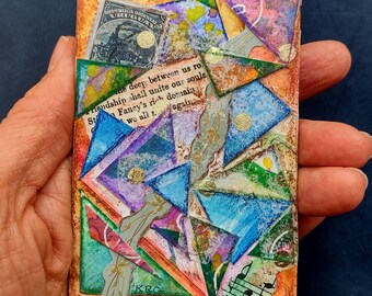ACEO Hand-Painted Mixed Media Watercolor, Vintage Paper, Ink & Charcoal Artist's Original Collage Painting Signed
