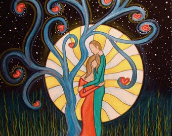 Love Painting, Romantic Couple Painting, Wedding Painting, Valentines Day Painting, Anniversary or Engagement 12" x 12" Acrylic on Canvas