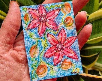 ACEO Hand-Painted Mixed Media Watercolor, Acrylic, Ink & Pastel Artist's Original Painting Signed