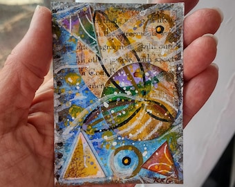 ACEO Hand-Painted Mixed Media Watercolor, Acrylic & Ink Artist's Original Collage Painting Signed