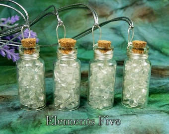 Crystal Medicine Bottle Necklace, Small Bottle of Quartz Chips for Crystal Healing, One Clear Glass Bottle Necklace of Quartz Crystals Gift