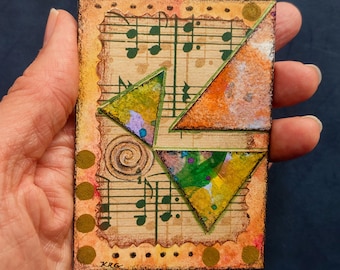 ACEO Hand-Painted Mixed Media Watercolor, Vintage Paper, Ink & Charcoal Artist's Original Collage Painting Signed