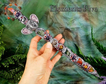 Elephant Wand, Crystal Wand with Elephant Totem, Hand Sculpted Crystal Healing Elephant Wand, Crystal Wand With Red Jasper & Unakite Gift