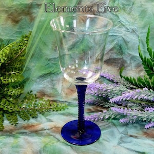 Clear Glass Chalice With Blue Stem and Foot, Clear Glass Chalice With Dark Blue Stem, Vintage Clear Wine Glass, Glass Ritual Altar Cup Gift