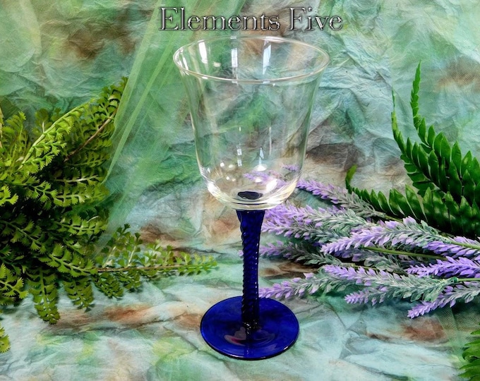 Clear Glass Chalice With Blue Stem and Foot, Clear Glass Chalice With Dark Blue Stem, Vintage Clear Wine Glass, Glass Ritual Altar Cup Gift