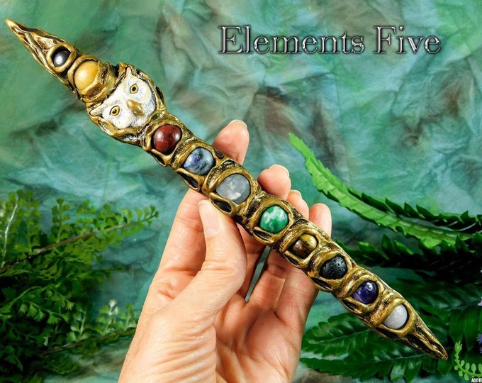 Crystal Wand with Owl Totem, Snowy Owl Wand with Red Jasper, Sodalite & Hematite Crystals Wand, Crystal Healing Wand For Reiki Sessions Gift