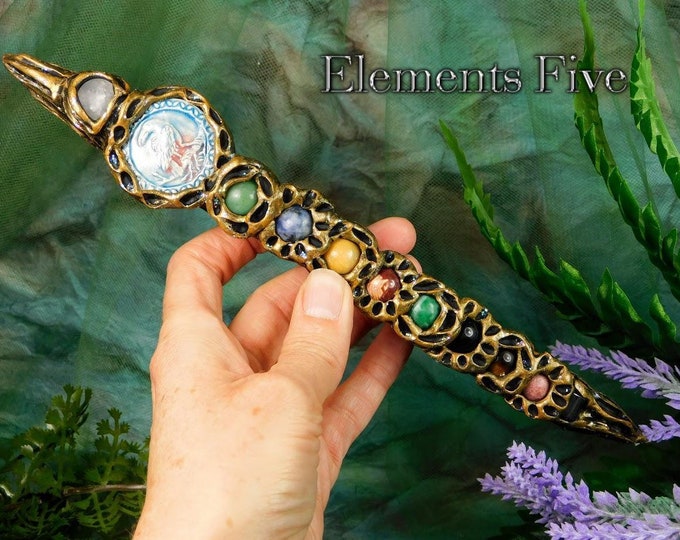 Crystal Wand with Raven Totem, Raven Wand with Aventurine, Red Jasper & Sodalite Crystals Wand, Crystal Healing Wand For Reiki Sessions Gift