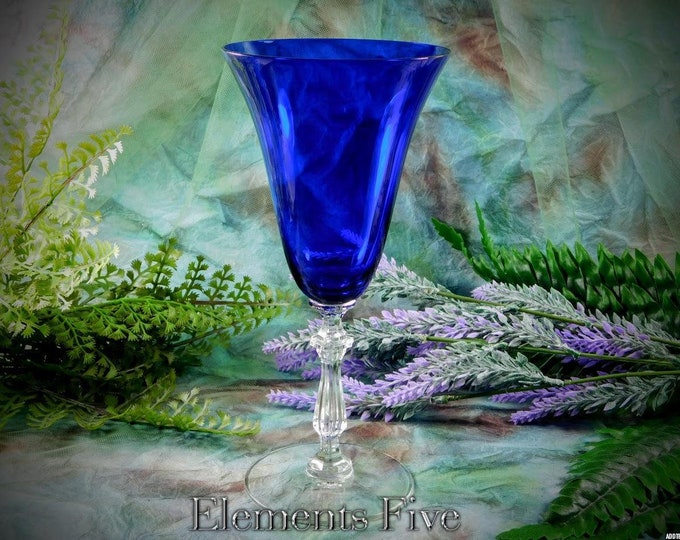 Blue Chalice, Large Blue Glass Chalice, Vintage Royal Blue Clear Glass Chalice, Vintage Glass Goblet in Dark Blue, Blue Chalice Vase Gift