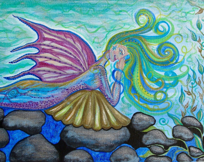 Mermaid Painting, Mermaid Art, Mermaid Drawing, Mermaid Gift, Mermaid Present, Purple Mermaid, Pink Mermaid, Beautiful One of a Kind Mermaid