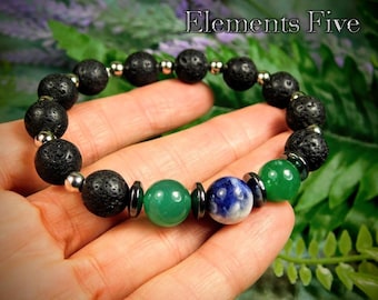 Men's Crystal Bracelet With Sodalite and Green Aventurine, Black Lava Stone Bracelet for Men, Fine Crystal Bracelet for Wisdom & Prosperity