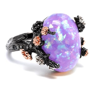 Henrietta Black Tree Branch Gothic Inspired Fire Opal Engagement Ring for Women by Ginger Lyne