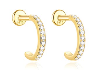 Hoop Flat Back Earrings for Women Sterling Silver 16G 6mm Cartilage Helix Upper Lobe Body Piercing Ginger Lyne