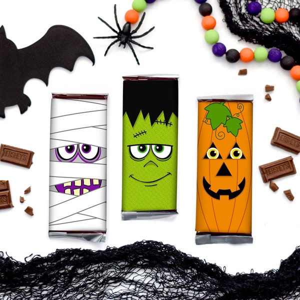 Halloween Party Favor - Halloween Treat Tags - Halloween Candy Bar Wrappers - Printable Candy Bar Labels - Frankenstein - Momie - Citrouille -