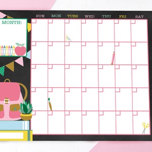 Back to School Calendar - Homeschool Classroom Decor - Distance and Virtual Learning Calendar - Student Planner - Monthly Dry Erase Calendar