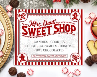 Mrs. Claus Sweet Shop - Christmas Wall Art - Printable Christmas Decor - Christmas Bakery Sign - Christmas Candy Shop - Holiday Decoration -