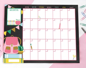 Printable School Calendar - 16x20 Monthly Dry Erase Calendar (Digital Download)