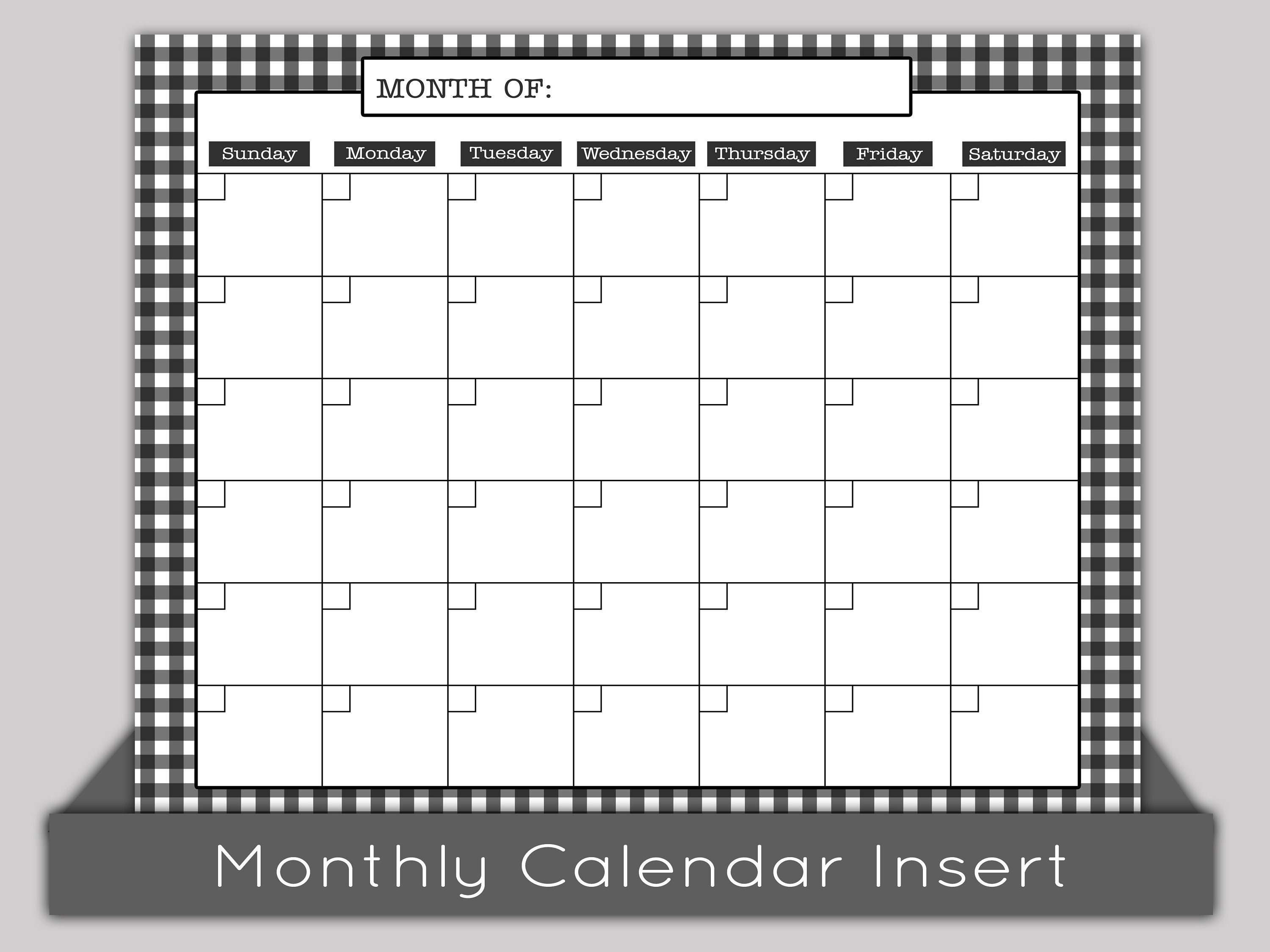 Dry Erase Monthly Calendar Insert Buffalo Check Monthly Etsy