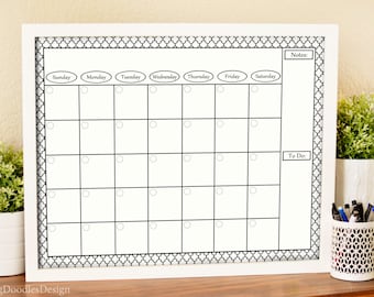 Printable Monthly Calendar - Dry Erase Calendar - DIY Calendar - Family Calendar - Printable Wall Calendar - White and Black Decor -