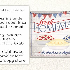 Vintage Pie Sign - 4th of July Holiday Print - Americana Decor - Apple ...