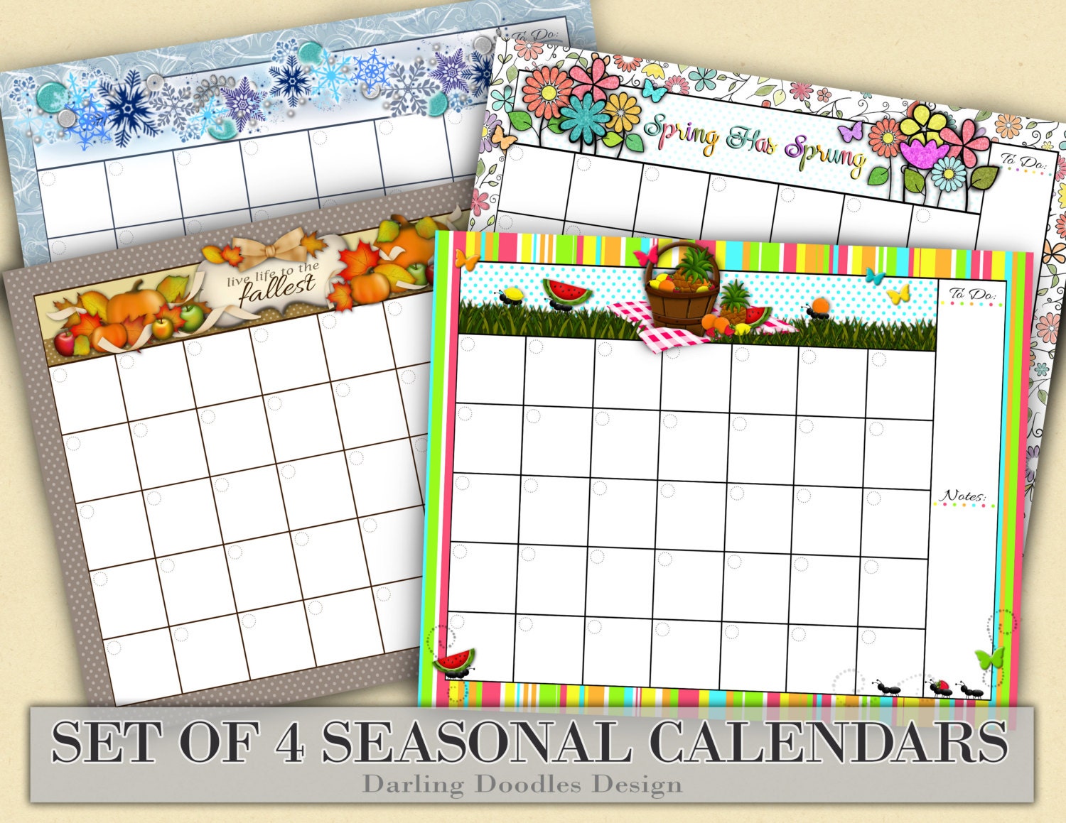 Seasonal Monthly Calendars Holiday Calendars Calendar Set Etsy