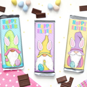 Easter Candy Bar Wrappers -Easter Party Favor - Easter Candy - Easter Gnome Decor - Easter Bunny Gnomes - Easter Basket Gift - PRINTABLE