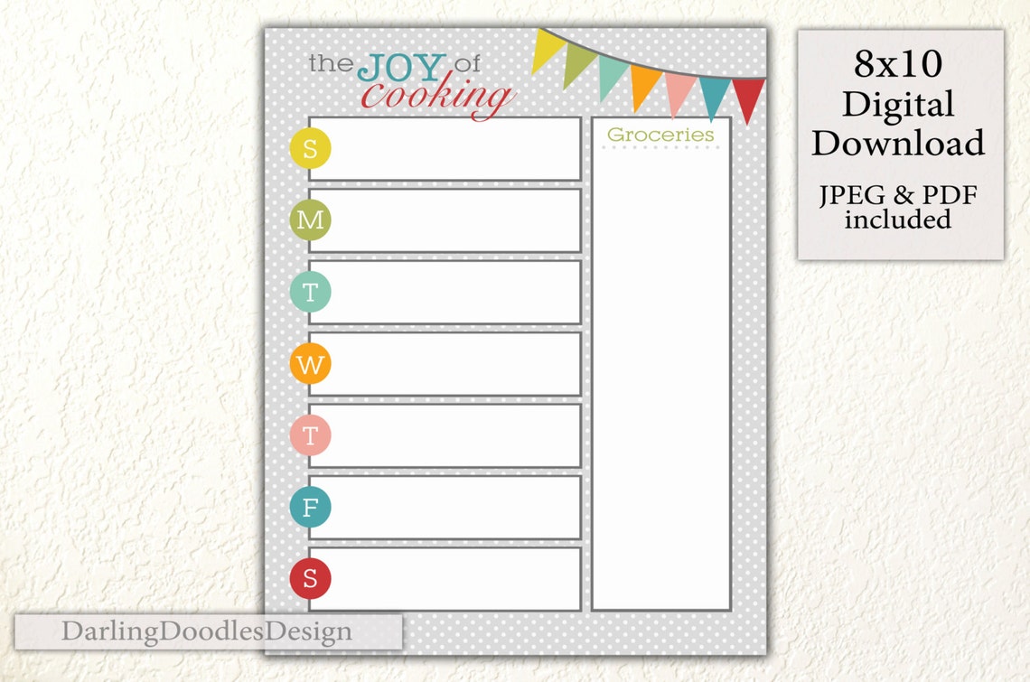 Weekly Menu Planner 8x10 Printable | Etsy