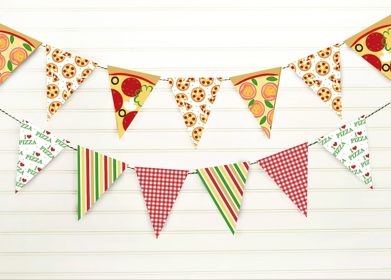 Pizza Party Pizza Banner Pizza Pennant Pizza Decorations Pizza Birthday Printable Garland Printable Pennant Banner image 1